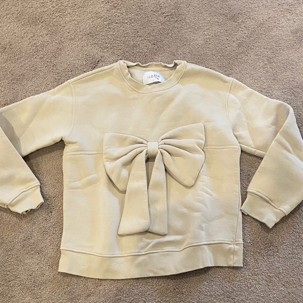 Girls Cream Bow Sweatshirt